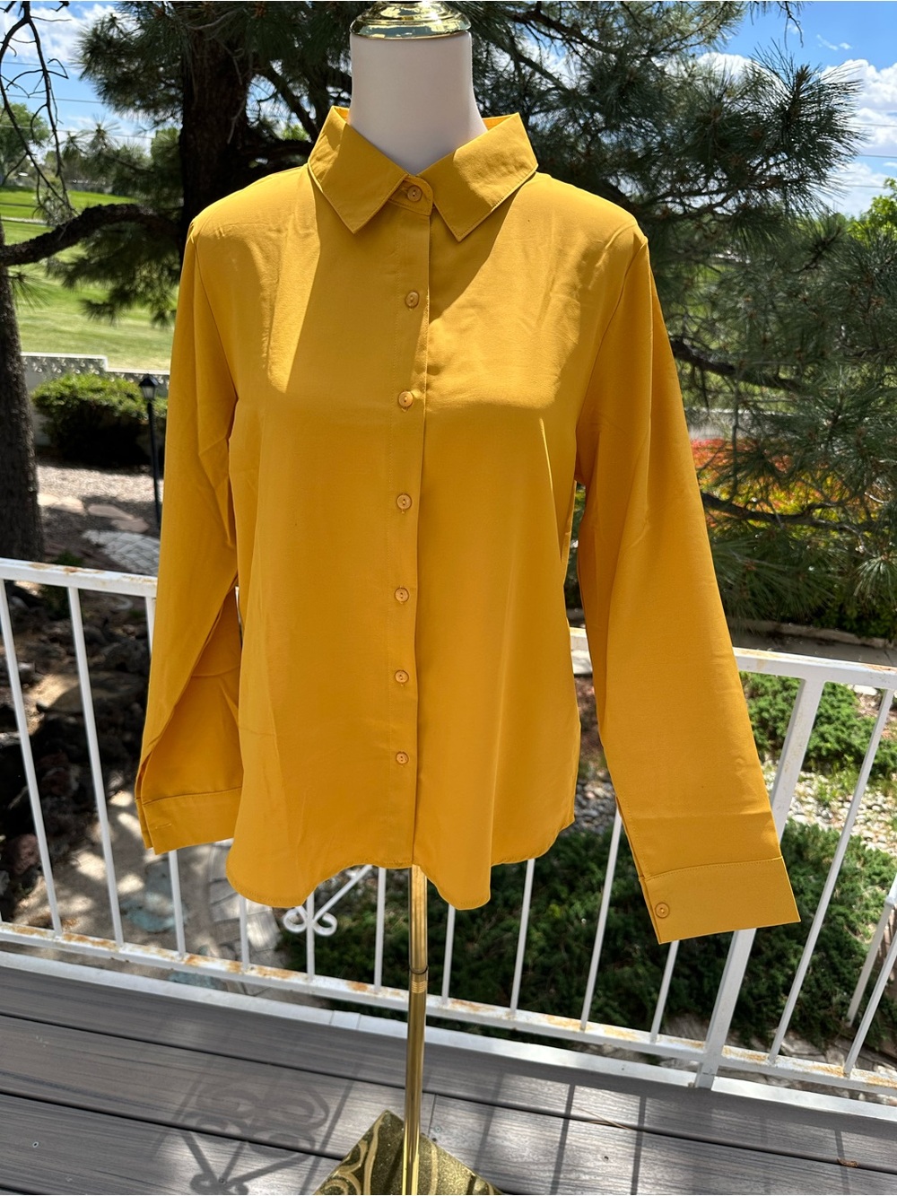 Women's Mustard Button-Down Shirt with Classic Collar